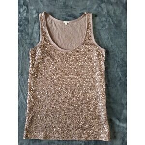 J.Crew Womens Rose Gold Sequin Tank Top Scoop Neck Sleeveless Sparkle Shirt S